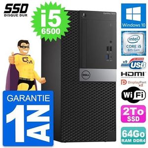 Dell PC Tour OptiPlex 7050 Intel i5-6500 RAM 64 GB SSD 2TB HDMI Windows 10 WiFi (Rebuild)
