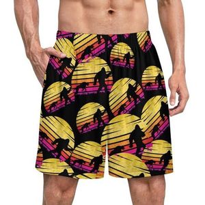 Bigfoot Cheetah Sunset Retro Grappige Pyjama Shorts voor Mannen Pyjama Bottoms Heren Nachtkleding met Zakken Zacht