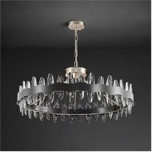 Black Ceiling Chandelier Modern Rectangular Home LED Luxury Dining Table Crystal Ceiling Chandelier,Moderne inrichting