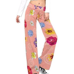 Kleurrijke bloemen vrouwen broek casual broek elastische taille lounge broek lange yoga broek rechte been