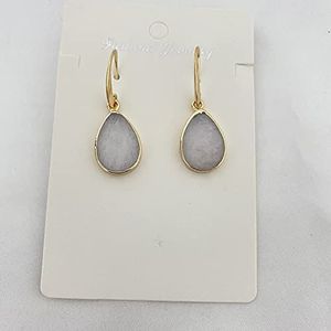 Gecoate Natuurlijke Echte Edelstenen Peervormige Teardrop Stone Dangle Leverback Oorbellen Voor Vrouwen Tiener, Witte steen