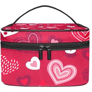 Make-up Organizer Bag, Reizen Make-up Tas Organizer Case Draagbare Cosmetische Tas voor Vrouwen en Meisjes Toiletartikelen Rood Liefde Patroon Leuke, Meerkleurig, 22.5x15x13.8cm/8.9x5.9x5.4in