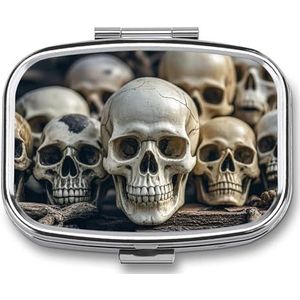 Schedels Pillendoos voor Portemonnee Pocket Kleine Vierkante Pil Case Decoratieve Geneeskunde Doos Reizen Geneeskunde Tablet Case Vitamine Organizer Pil Container Houder Uniek Gift