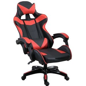 Ergonomische Gaming stoel,ijzeren rugleuning comfortabele ademend bureaustoel hoogte verstelbare computerstoel met hocker Metal Reclining(BLACKRED_WITHOUT)