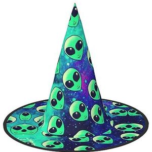 SSIMOO Groene Alien Fashion-Forward Halloween Heksenhoed Voor Vrouwen - Uw Go-To Stuk Voor Halloween Kostuum Assemblies