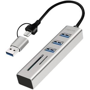 Logilink 076790 Hub USB 3.2 3 Ports USB-A, 2 SD/microSD Aluminium Zilver