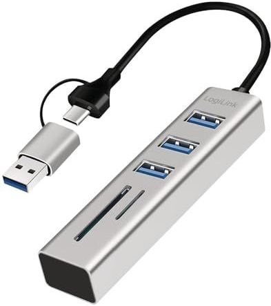 Logilink 076790 Hub USB 3.2 3 Ports USB-A, 2 SD/microSD Aluminium Zilver