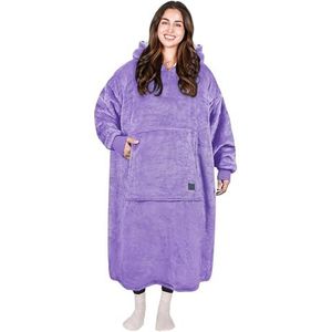 Catalonia Klassieke grote sherpa-hoodie-deken voor volwassenen, vrouwen, mannen, superwarm en lang, oversized pluche hoodie-dekjurk met capuchon en voorzak, violet