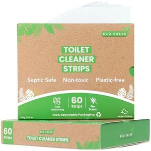 Eco Solve Reinigingsstrips voor toiletpotten 60 stuks, ongeparfumeerd milieuvriendelijk, niet giftig, septisch veilig, verwijdert geuren en vlekken, plasticvrij, natuurlijke toiletpotreiniger voor