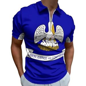 Louisiana State Flag Half Zip Up Polo Shirts Voor Mannen Slim Fit Korte Mouw T-shirt Sneldrogende Golf Tops Tees M