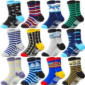 Welwoos Stoppersokken Kinderen Baby Jongens Antislipsokken Kinder Anti-slip Rutschfeste Grappige Geschenk Katoenen Sokken Kinderen Jongens 12 Paar (Verschillende, 28-34)