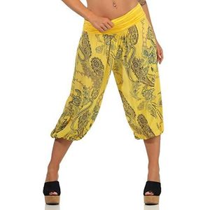 malito dames korte Aladdinbroek met opdruk | Harembroek om te dansen | Pofbroek om te chillen - Vrijetijdsbroek - Capri 7186 geel)