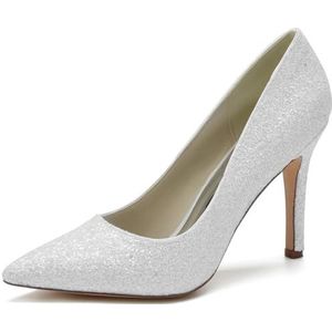 SYDZSW Trouwschoenen Naald Hak Glitter Ivoor Hoge Hakken Bruidsschoenen Sandaal Bride 35-42, Wit, 43 EU