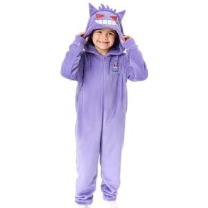 Pokémon Gengar jongens rompertje | Gengar pyjama voor kinderen met grafische print, capuchon en 3D-oren in paars | Kinderzakmonster pyjama nachtkleding | Klassieke tv-serie videogame merchandise