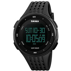Men's Sports Watch Military 50M Waterproof Digital LED Watch with Black Silicone Strap Simple Army Watch (Black)