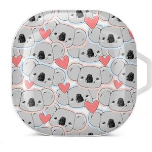 Koala en hart patroon oordopjes hoesje compatibel met Samsung hard shell beschermhoes wit stijl
