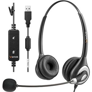 Wantek 602N headsets met ruisonderdrukkende microfoon en USB-stekker, type-C-adapter voor callcenter, pc, computer, kantoor, oproepen, online conferenties, teams, vergaderingen
