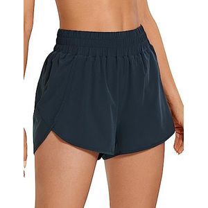 CRZ YOGA Dames Korte Sport Broek Running Broek Hoge Taille Fitness Sport Shorts Korte Broek met Rits Pocket echte marine S