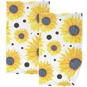 FRODOTGV Patroon gele zonnebloemen op witte microfiber handdoeken decoratieve keukenhanddoeken badstof washandjes winter handdoeken voor badkamer gezicht handdoeken voor mannen 2 stuks