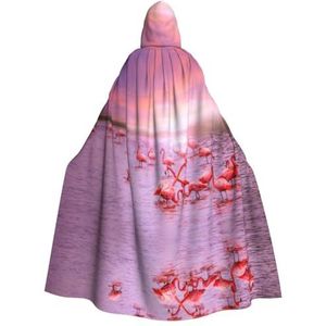 OdDdot Heksenmantel, roze flamingo's print capuchon mantel voor vrouwen, volwassen Halloween kostuums cape, heks cosplay cape