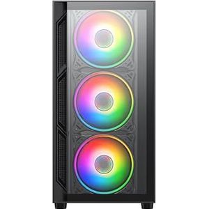 Vida Lucid zwart ARGB Gaming Case w/glazen voorkant en zijkant, Micro ATX, 4x ARGB Infinity Fans
