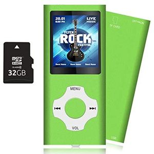 Tabmart MP3 MP4 muziekspeler inclusief 16 GB microSD-ondersteuning audio speler mediaspeler FM-radio E-books geïntegreerde luidspreker lange accuduur 1,81 inch kleurendisplay muziekspeler groen
