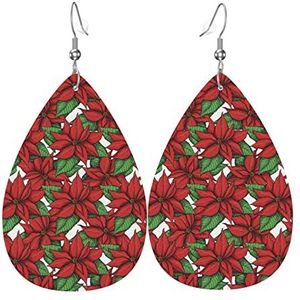 Oorbellen Poinsettia Kerst Bloem Dangle Earring Lichtgewicht Dangle Oorbellen Mode Teardrop Lederen Oorbellen Voor Vrouwen Gift Bridal, 3.8cm, Leer, Geen edelsteen