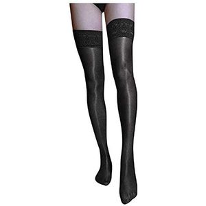 Ulalaza Glanzende oliekousen voor dames, kousen, panty's, sokken, ultraglanzend, vormend, dans, oversized, met voet, 1D, 70D, 60D, 100D, 70D-thigh High Stockigs-zwart, One size