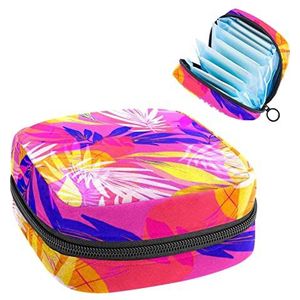 Tropisch roze blad,Periode Pouch draagbaar,Tampon opbergtas,Tampon houder voor portemonnee vrouwelijke product organisator, Meerkleurig, 4.7x6.6x6.6 in/12x17x17 cm