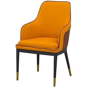 GEIRONV 1 stks eetkamerstoelen, moderne lederen hoge achter gewatteerde zachte woonkamer fauteuils metalen poten slaapkamer ligstoelen Eetstoelen (Color : Orange)
