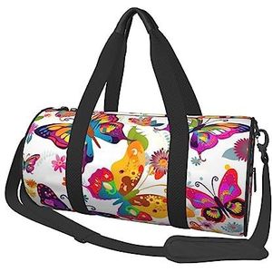 Kleurrijke Rose Reizen Duffle Bag voor Mannen Vrouwen Sport Gym Bag Opvouwbare Weekender Bag Carry on Overnight Bag voor Reizen Zwemmen Basketbal, Kleurrijke vlinders en bloemen, Eén maat