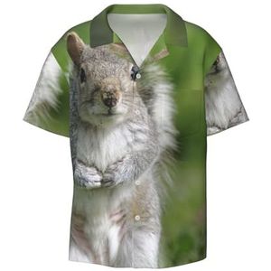 TyEdee Rode Eekhoornprint Heren Korte Mouw Overhemden met Zak Casual Button Down Shirts Business Shirt, Zwart, XL