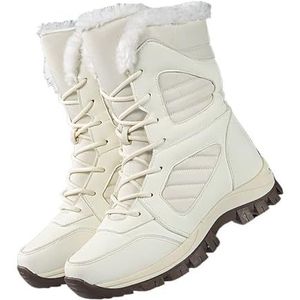 AMENGJ Sneeuwlaarzen Vrouwen Winter Vrouwen Laarzen Warm Katoenen Schoenen Mid-Kalf Sneeuwlaars Vrouwen Verdikte Pluche Dames Wandelen Boot, Beige, 39 EU