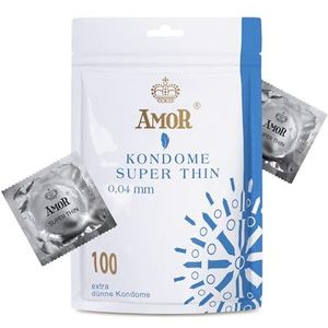 AMOR Super Thin Premium Condooms, Extra Dunne Wanddikte 0,04 mm, Ø 53 mm, Verpakking van 100