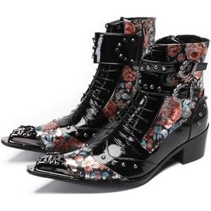 ZZveZZ Zwart Metalen Puntige Print Patchwork Vrijetijdsschoenen For Heren Leren Schoenen In Hoogte Toenemende Korte Laarzen(45 EU)