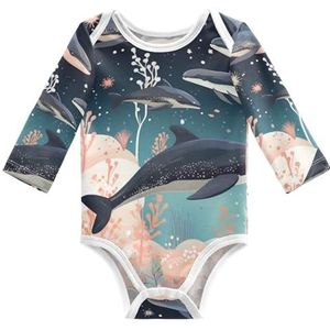 KAAVIYO Seewale zeevogels kunst baby body lange mouwen katoen bodysuit voor neutrale pasgeborenen 3-24 maanden, Patroon., 6 Maanden