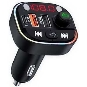 Neuftech Bluetooth FM-zenderadapter voor autoradio, MP3-speler, gratis oplaadadapterset, dubbele USB-poorten (USB en PD), led-display, afneembare U-schijf