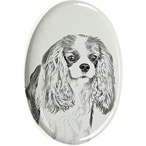 ArtDog Ltd. Cavalier, ovale grafsteen van keramische tegels met een afbeelding van een hond