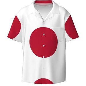 EdWal Japanse Vlag Print Heren Korte Mouw Button Down Shirts Casual Losse Fit Zomer Strand Shirts Heren Jurk Shirts, Zwart, XXL