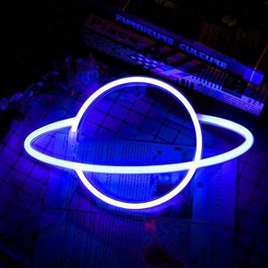 HITECHLIFE Planeet neonlicht,Blauw Roze Planet Neon Signs Light up Art Wall Decor Light-Waterdicht LED-nachtlampje -Batterij of USB-aangedreven planeetlamp voor Kerst verjaardagsfeestje kinderkamer