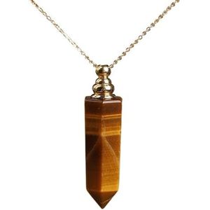 Classic Women Amethyst Prism Point Perfume Bottle Pendant Necklace Gold Plated Essential Diffuser Jewelry (Color : Tiger Eye)
