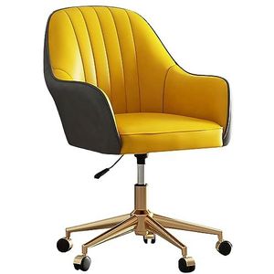 Thuiskantoor bureaustoel, PU-leer Ergonomische bureaustoel met wielen en gouden onderstel - Draaibare bureaustoel voor dames, meisjes - Vanity Chair voor bureau - Comfortabele bureaustoel