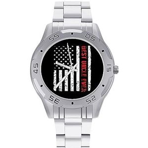 Beste oom ooit rode lijn USA vlag heren polshorloge mode sporthorloge zakelijke horloges met roestvrij stalen armband, Stijl, regular