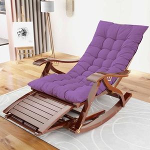 Houten Relaxfauteuil, Opvouwbare Relaxstoel Met Voetenbank, Comfortabele Schommelstoel Met Bekleding, Comfortabele Schommelstoel Met Glijders Voor Balkon En Patio,Purper