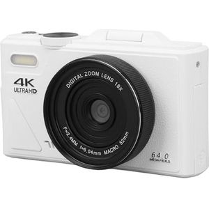 4K Digitale Camera voor Fotografie, 64 MP UHD Autofocus Vlogcamera met 3 Inch Klapscherm, 18x Zoom Compacte Reiscamera, Anti-shake, voor Reisfotografie Vloggen (WHITE)