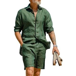 Anybird Herenhemd en shorts set 2-delige outfits zomer korte mouwen button down top linnen sets, groen, XXL, groen, XXL