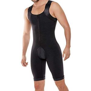 Whlucky Heren tailletrainer shapewear bodysuit compressie full-body shaper afslanken verstelbare haak korset fajas, zwart, L