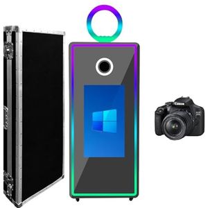 WideMeet Spiegel fotocabine van 65 inch, draagbaar, 43 inch touchscreen, magische spiegelcabine, voor bruiloften, feesten, evenementen (witte machine, photobooth-machine + camera)