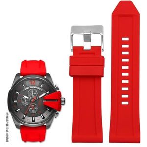 Siliconen rubberen armband horlogeband 24mm 26mm 28mm compatibel met diesel DZ4496 DZ4427 DZ4487 DZ4323 DZ4318 DZ4305 Heren horloges riem (Color : Red silver buckle, Size : 28mm)