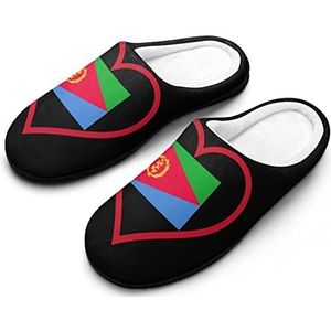 I Love Eritrea Rode Hart Katoenen Slippers Voor Vrouwen Warme Anti-Slip Rubberen Zool Huisschoenen Voor Indoor Hotel 11-12 (42-43)